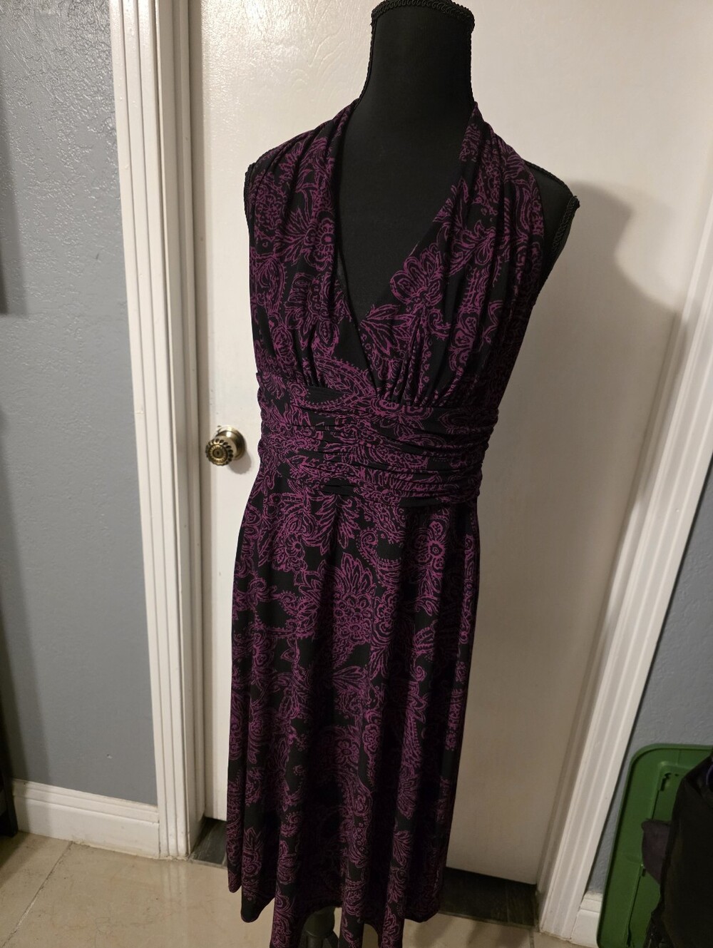 Chaps Black & Purple Floral Midi Dress